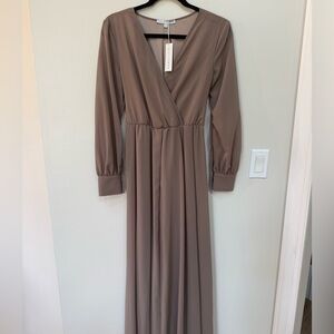 Baltic Born Long Sleeve V-Neck Dress in Brown